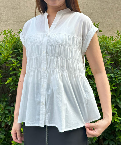 【INNOWAVE】シャーリングローンブラウス