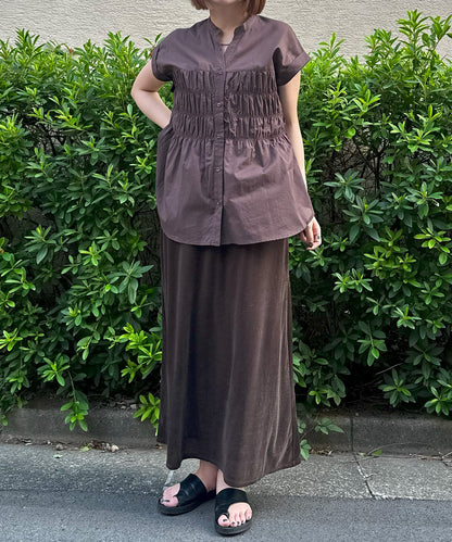 【INNOWAVE】シャーリングローンブラウス