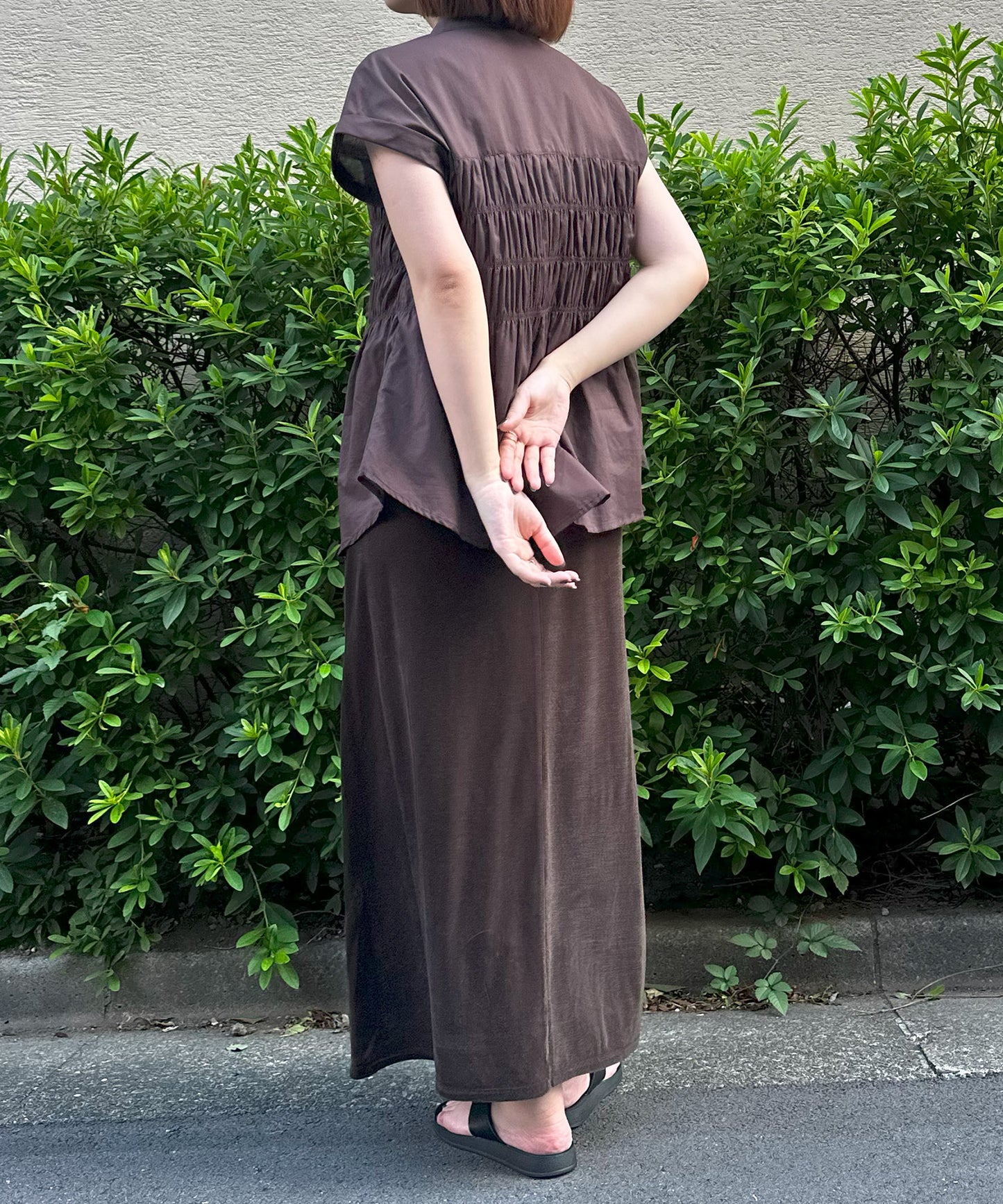 【INNOWAVE】シャーリングローンブラウス