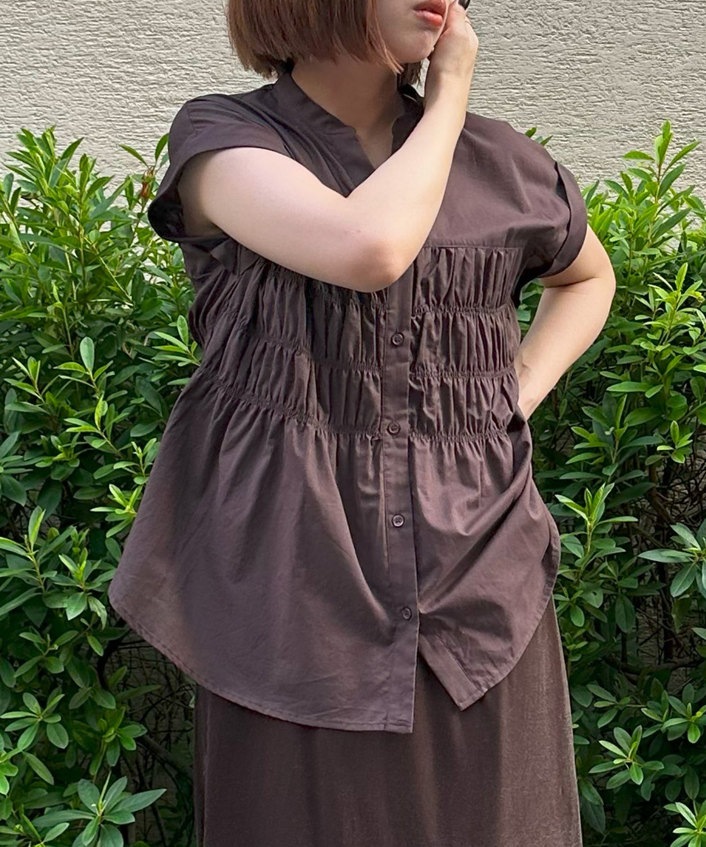 【INNOWAVE】シャーリングローンブラウス