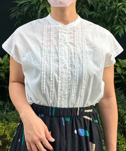 【INNOWAVE】ミニフリルローンブラウス