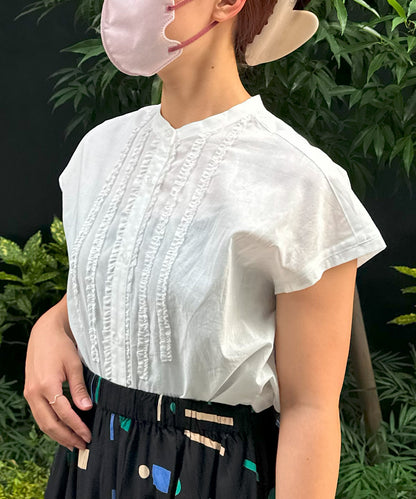 【INNOWAVE】ミニフリルローンブラウス