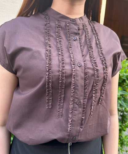 【INNOWAVE】ミニフリルローンブラウス