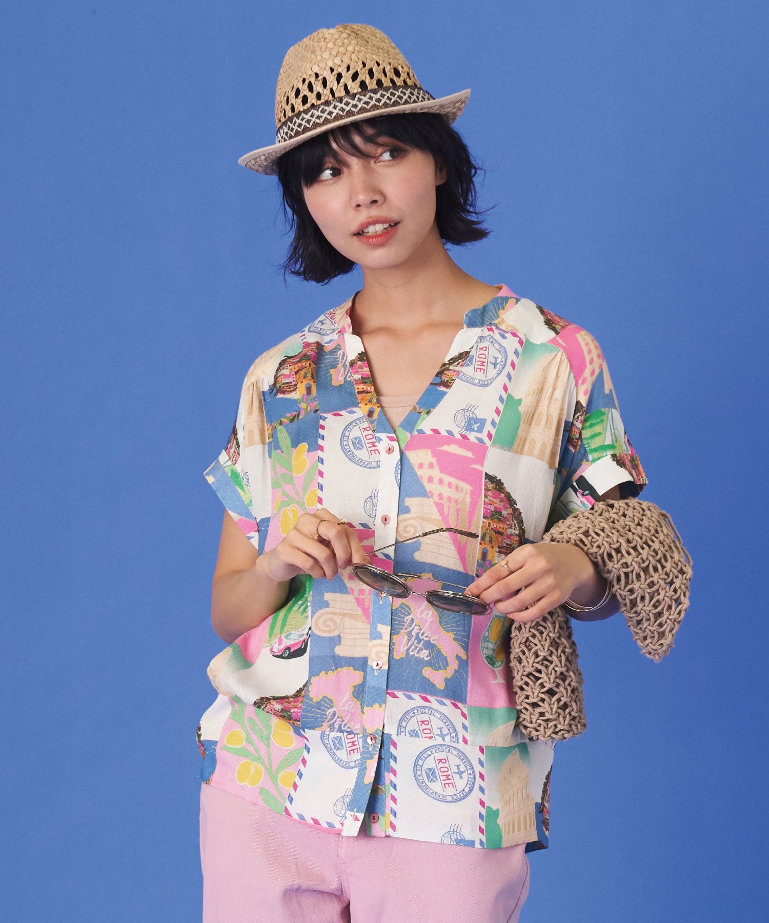 【SAMPLE】 LEO＆UGO　スカーフプリントシャツ
