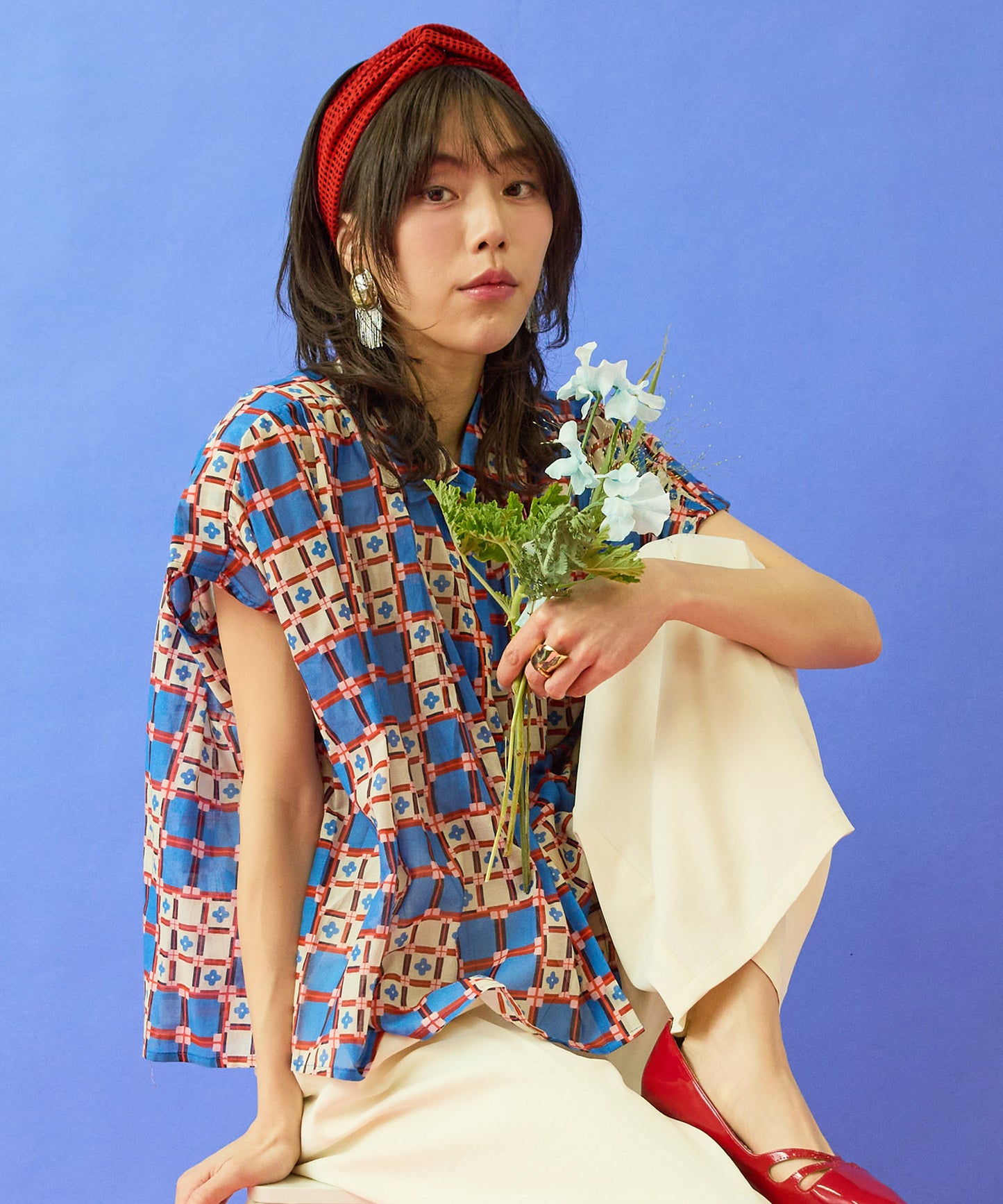 【FRNCH】タイルプリントフレンチスリーブシャツ