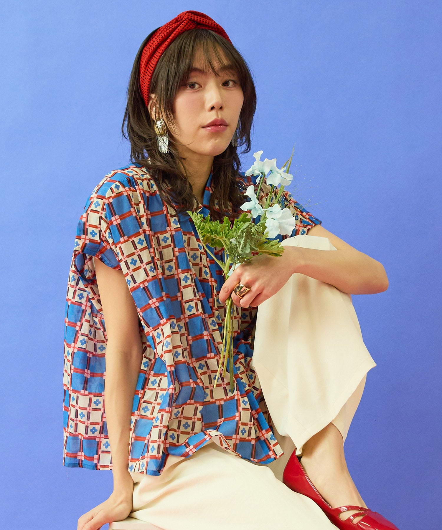 【FRNCH】タイルプリントフレンチスリーブシャツ