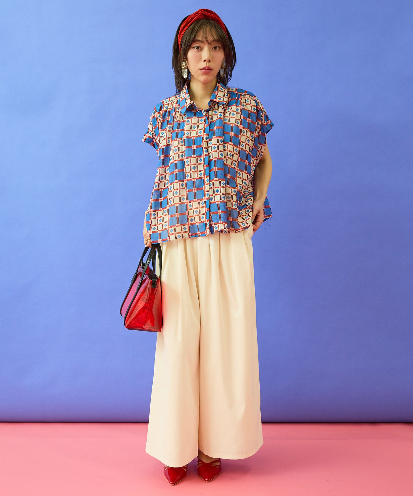 【FRNCH】タイルプリントフレンチスリーブシャツ