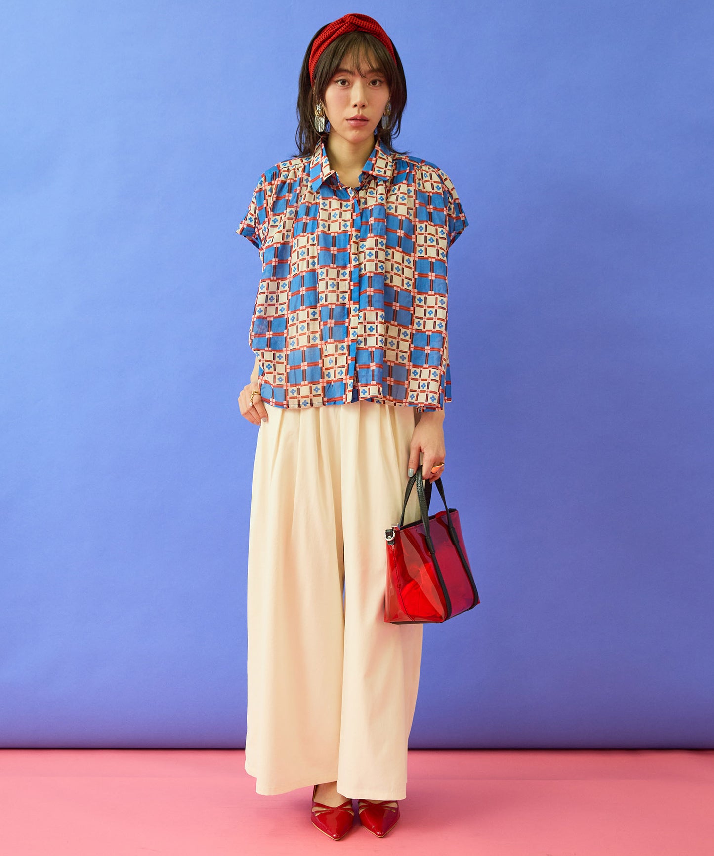 【FRNCH】タイルプリントフレンチスリーブシャツ