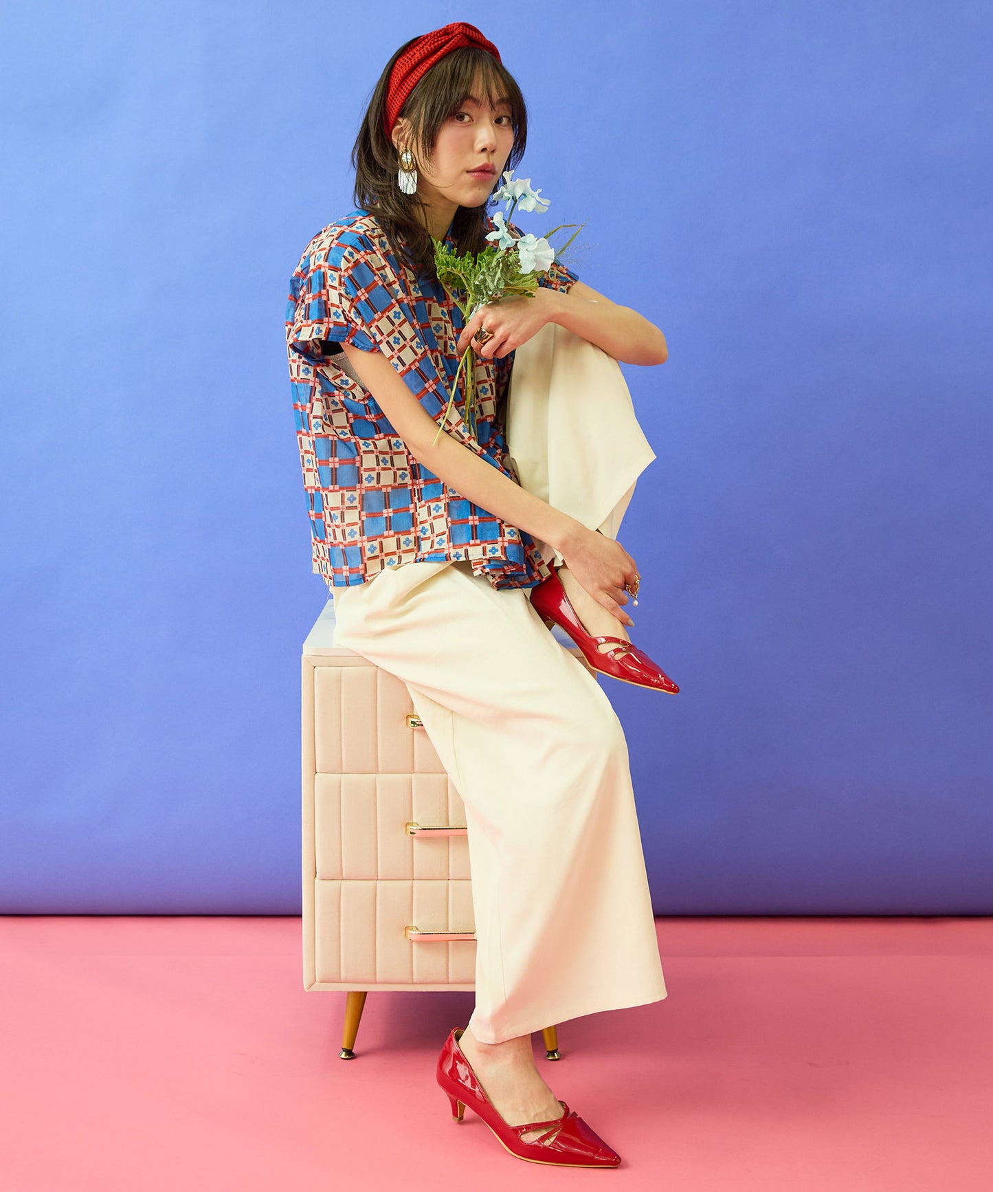 【FRNCH】タイルプリントフレンチスリーブシャツ