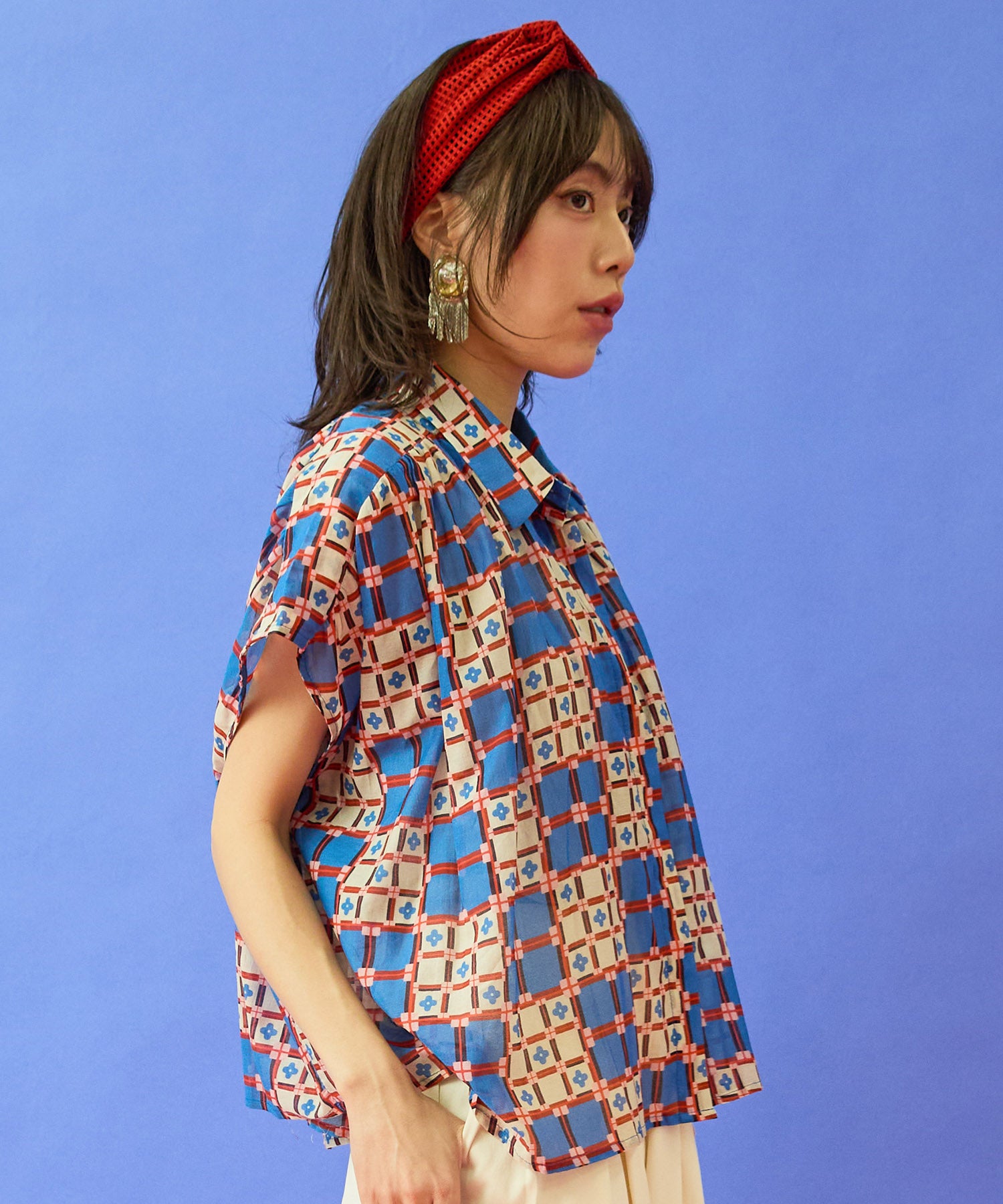 【FRNCH】タイルプリントフレンチスリーブシャツ