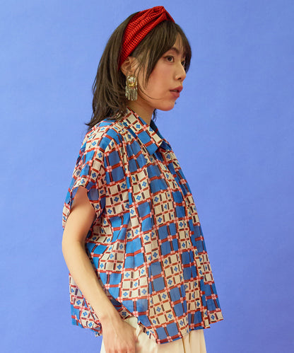 【FRNCH】タイルプリントフレンチスリーブシャツ