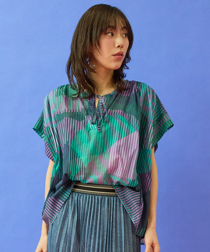 【la fée maraboutée】ストライプジオメトリックブラウス