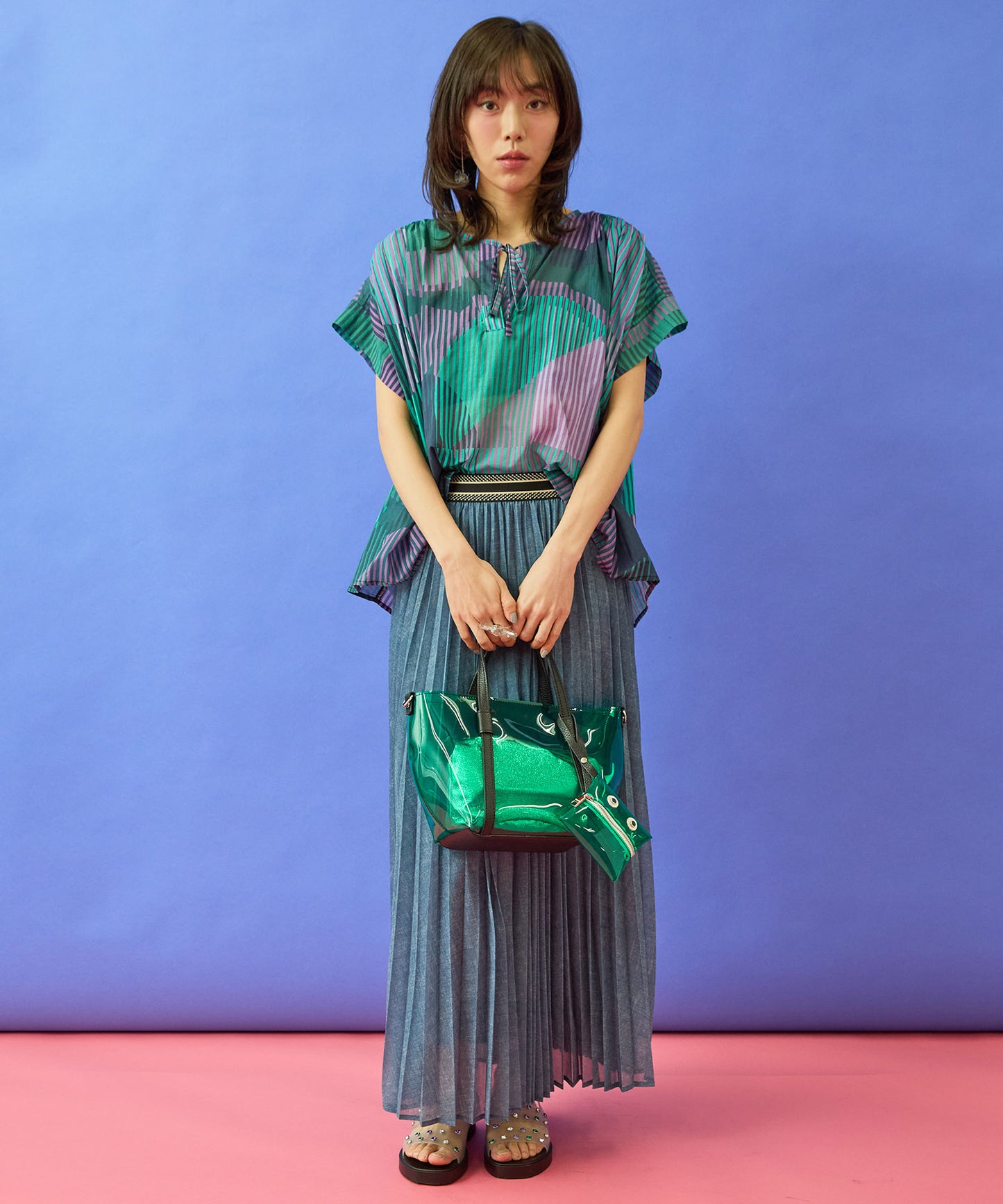 【la fée maraboutée】ストライプジオメトリックブラウス