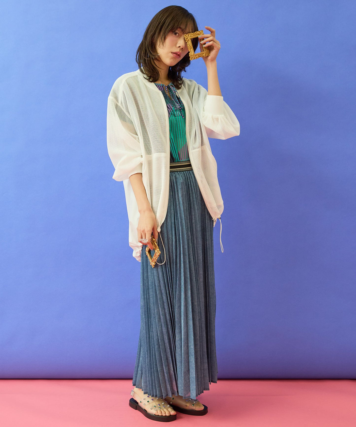 【la fée maraboutée】ストライプジオメトリックブラウス