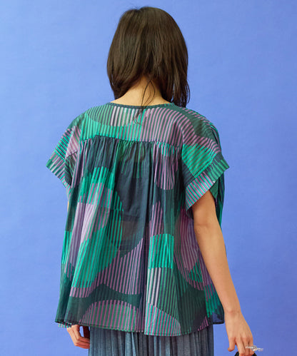 【la fée maraboutée】ストライプジオメトリックブラウス