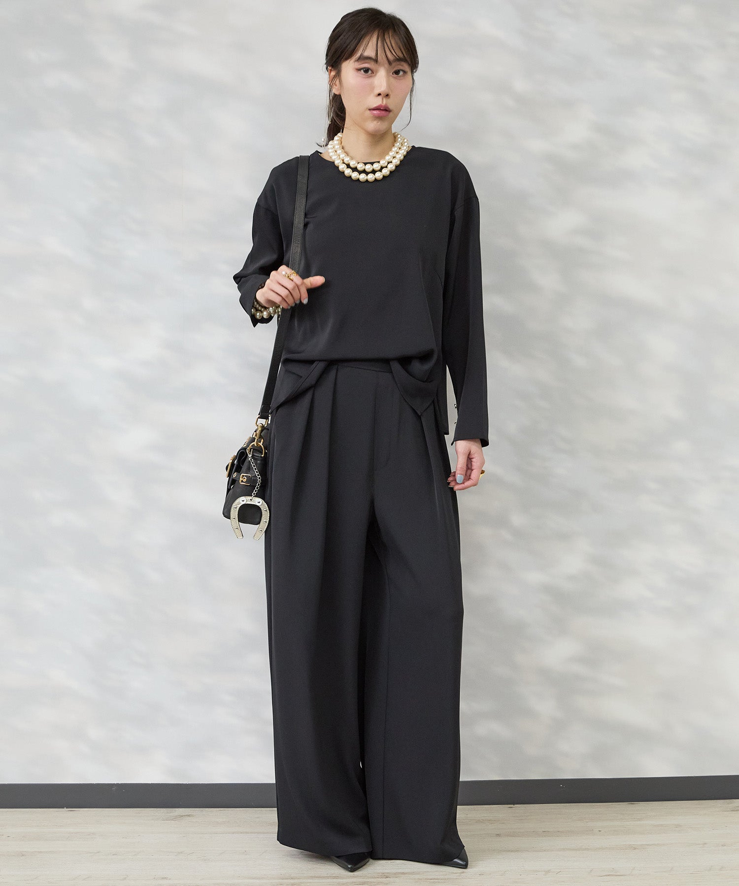 【JETSET SOLO PLUS】ソフトドレープツイルフレアワイドパンツ