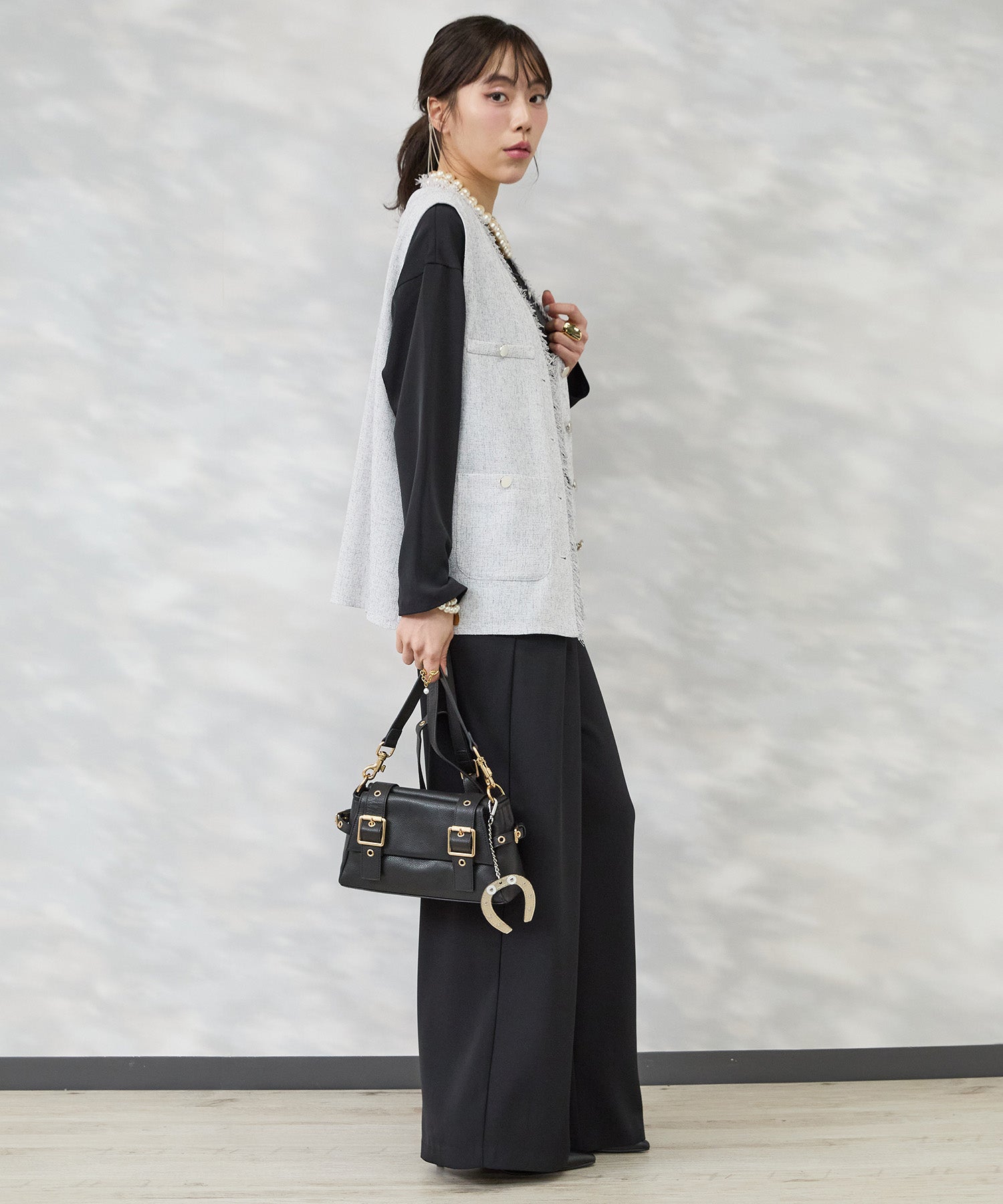 【JETSET SOLO PLUS】ソフトドレープツイルフレアワイドパンツ