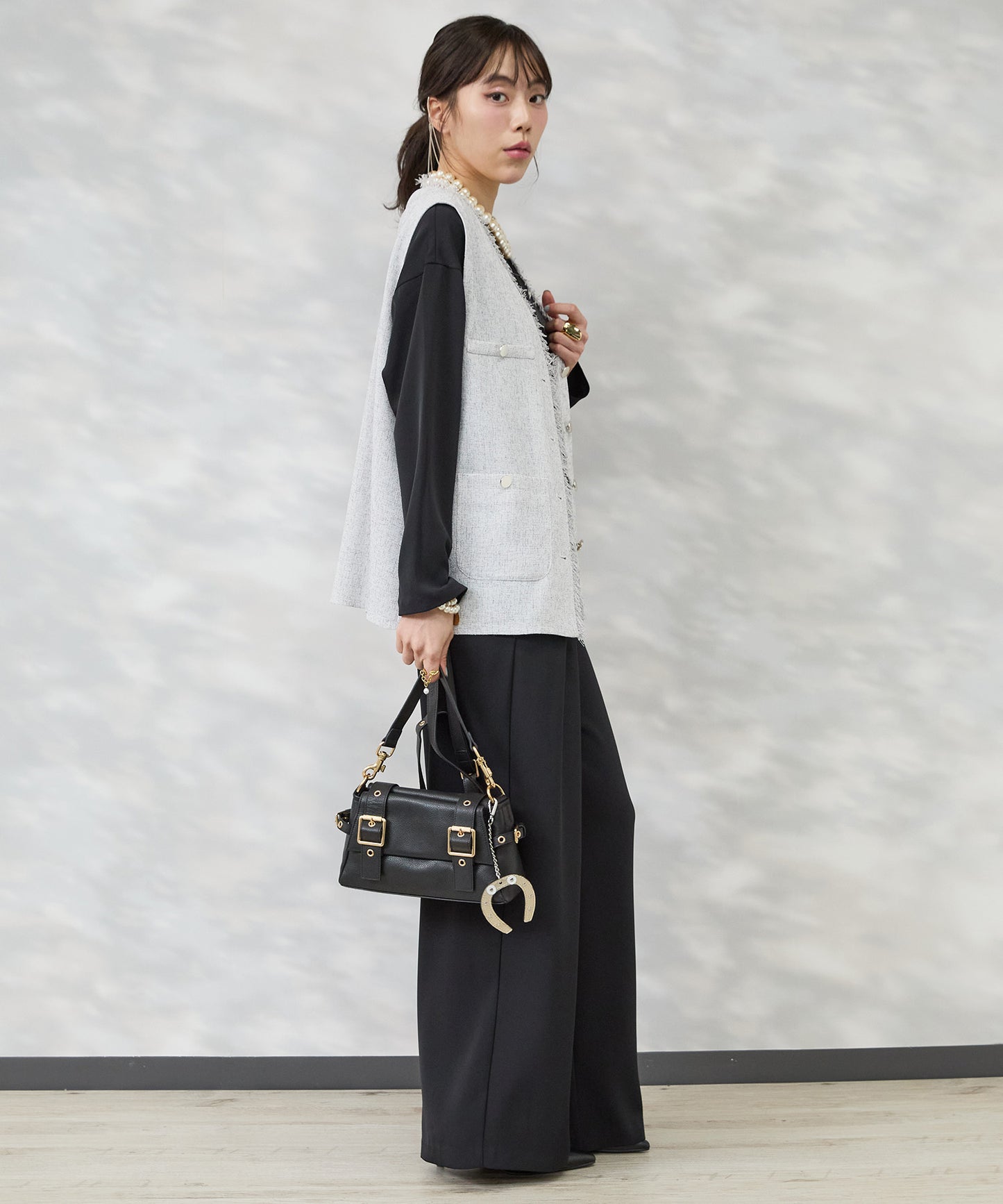 【JETSET SOLO PLUS】ソフトドレープツイルフレアワイドパンツ