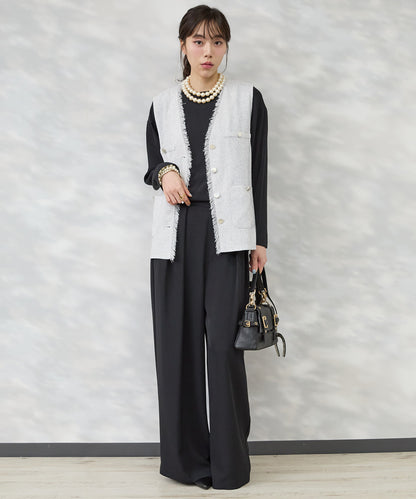 【JETSET SOLO PLUS】ソフトドレープツイルフレアワイドパンツ