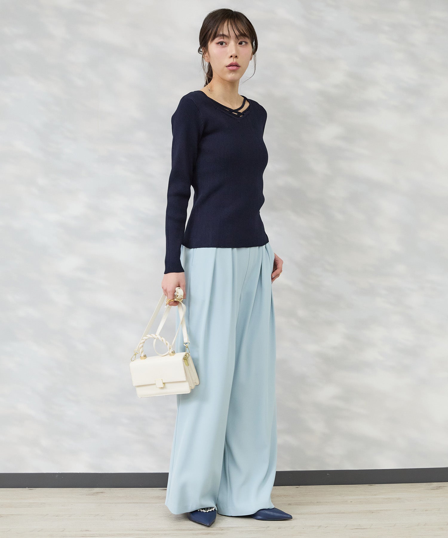 【JETSET SOLO PLUS】ソフトドレープツイルフレアワイドパンツ