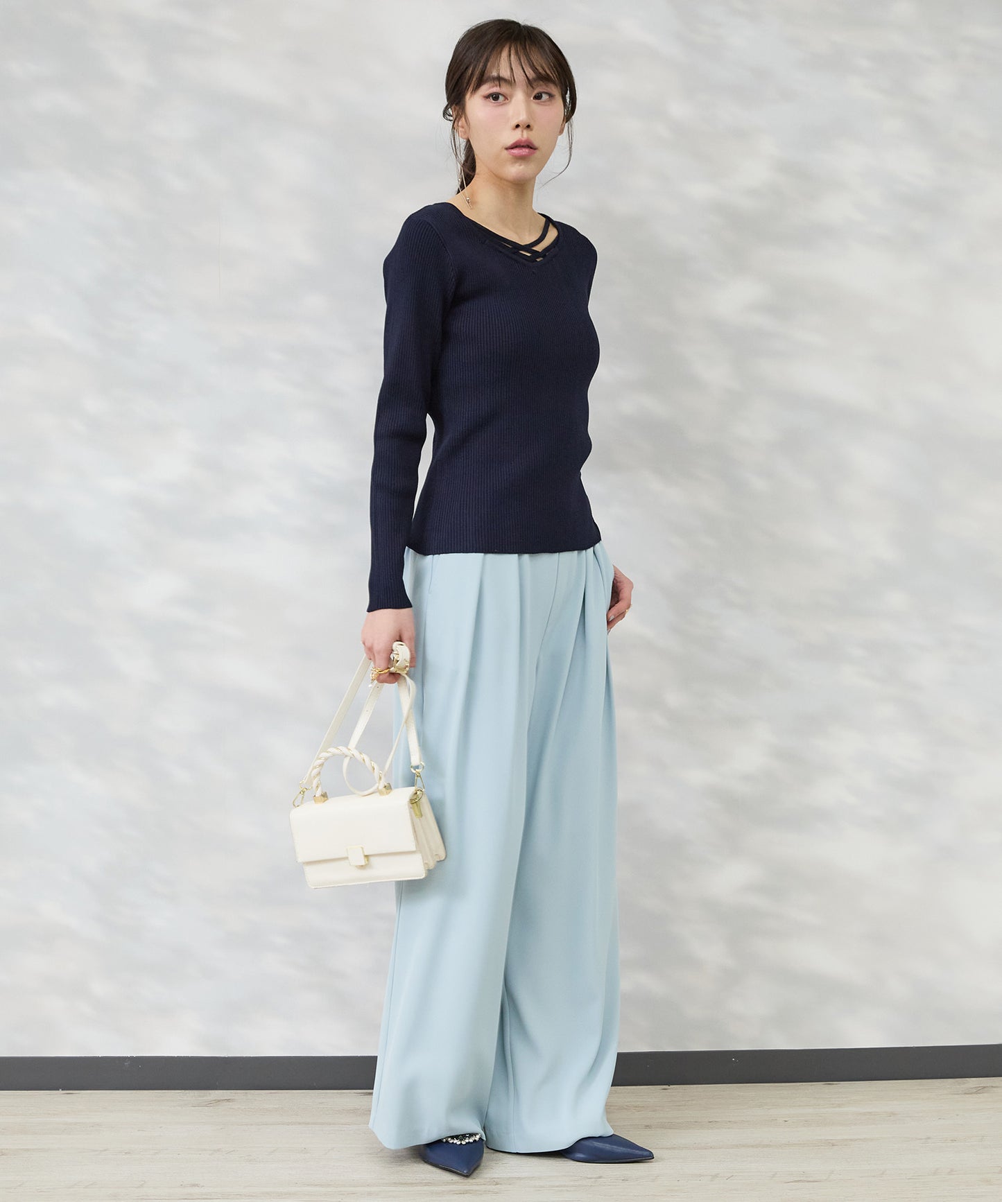 【JETSET SOLO PLUS】ソフトドレープツイルフレアワイドパンツ