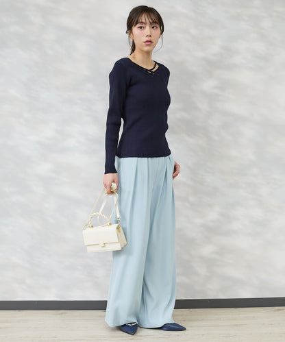 【JETSET SOLO PLUS】ソフトドレープツイルフレアワイドパンツ