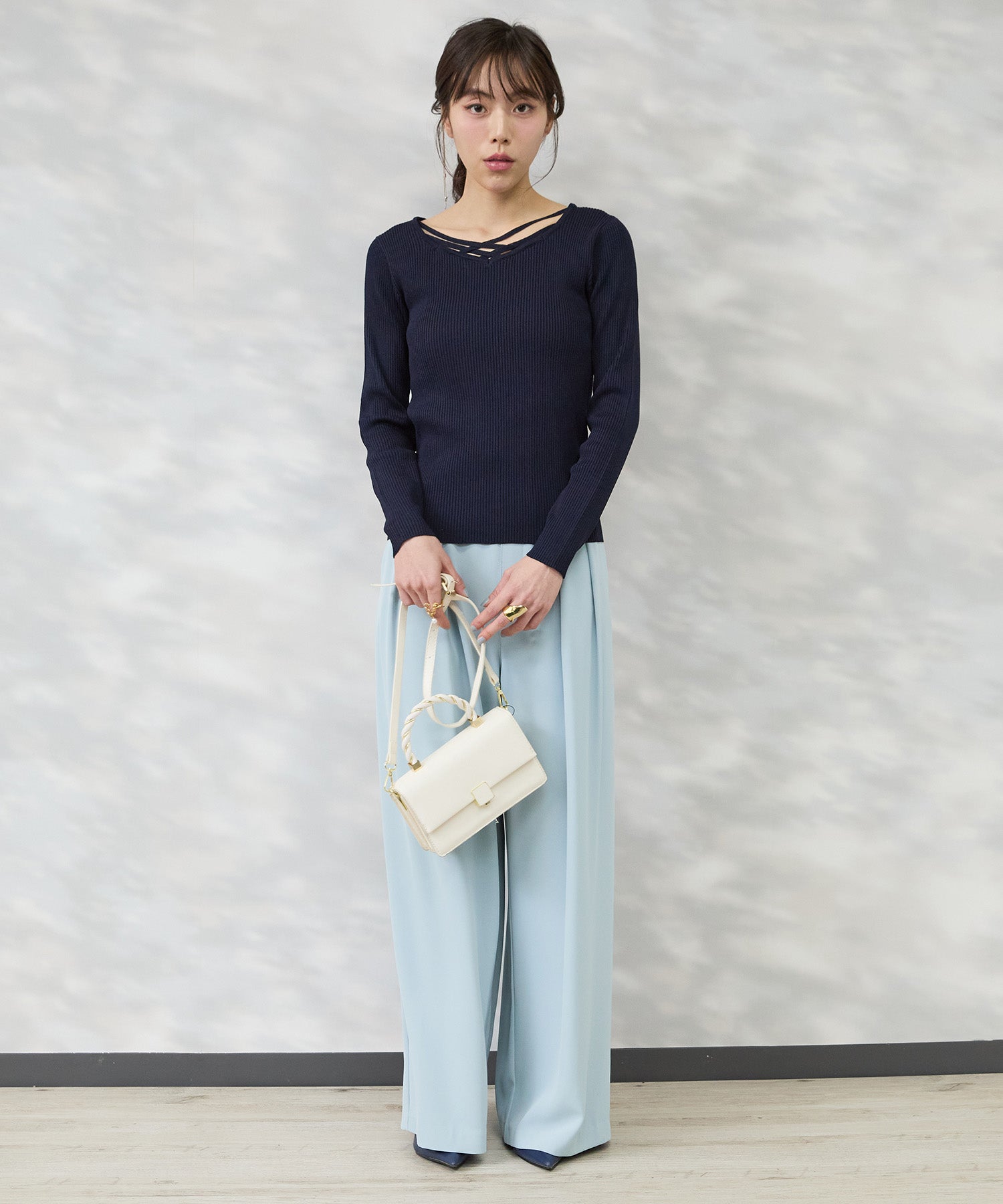 【JETSET SOLO PLUS】ソフトドレープツイルフレアワイドパンツ