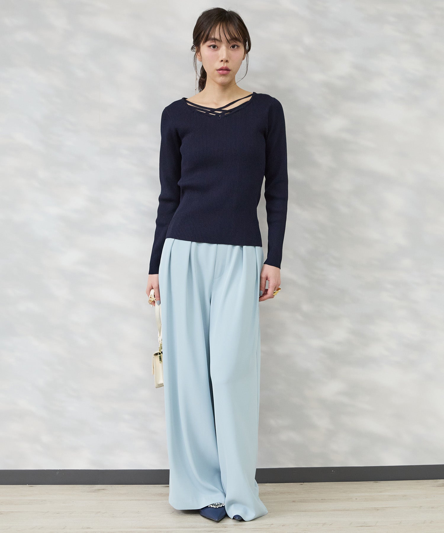 【JETSET SOLO PLUS】ソフトドレープツイルフレアワイドパンツ