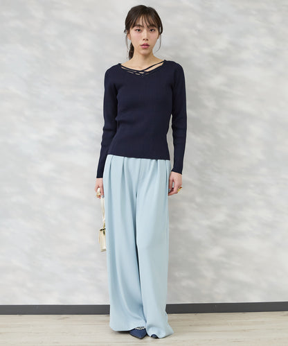 【JETSET SOLO PLUS】ソフトドレープツイルフレアワイドパンツ