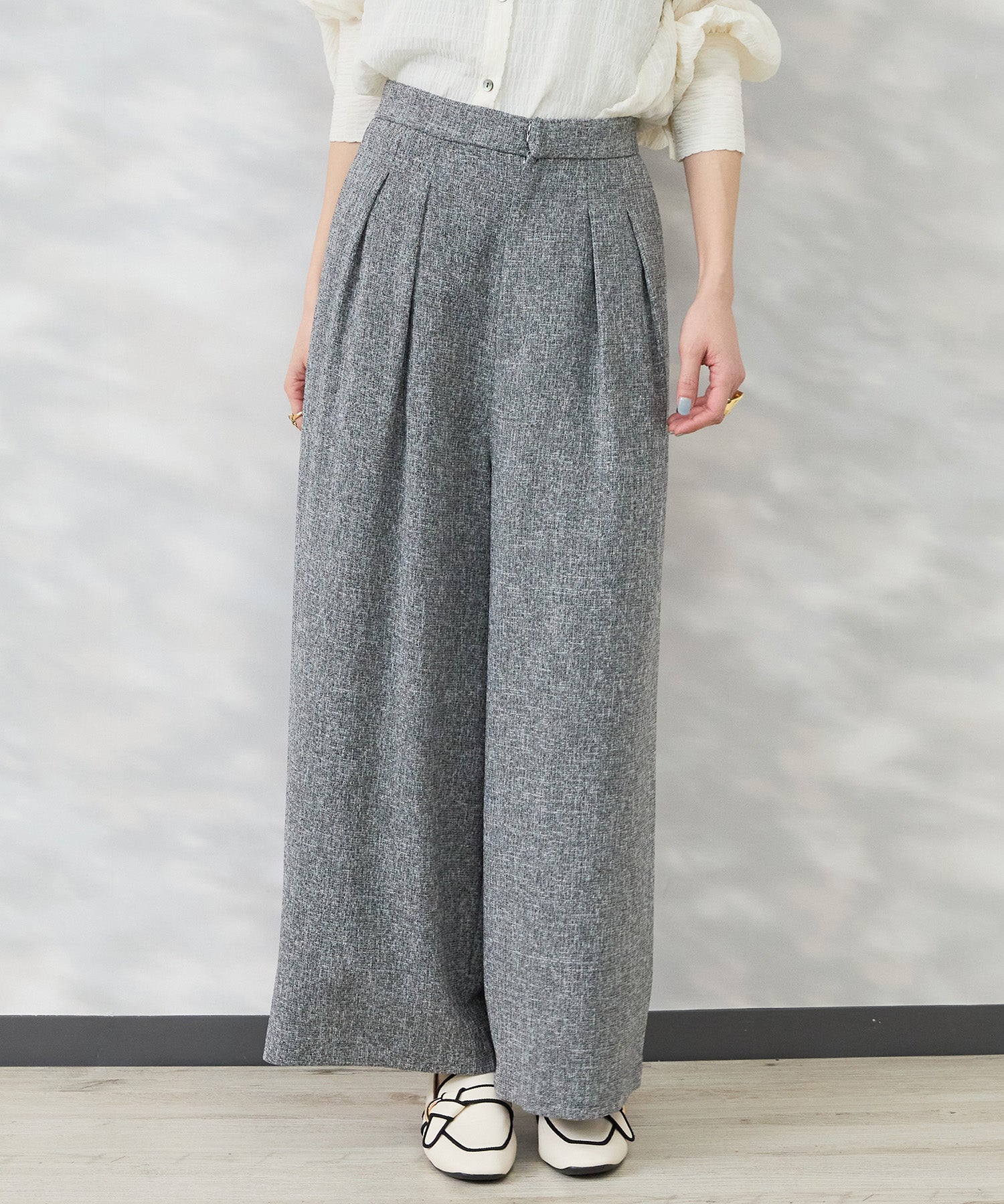 【JETSET SOLO PLUS】ツイードワイドタックパンツ