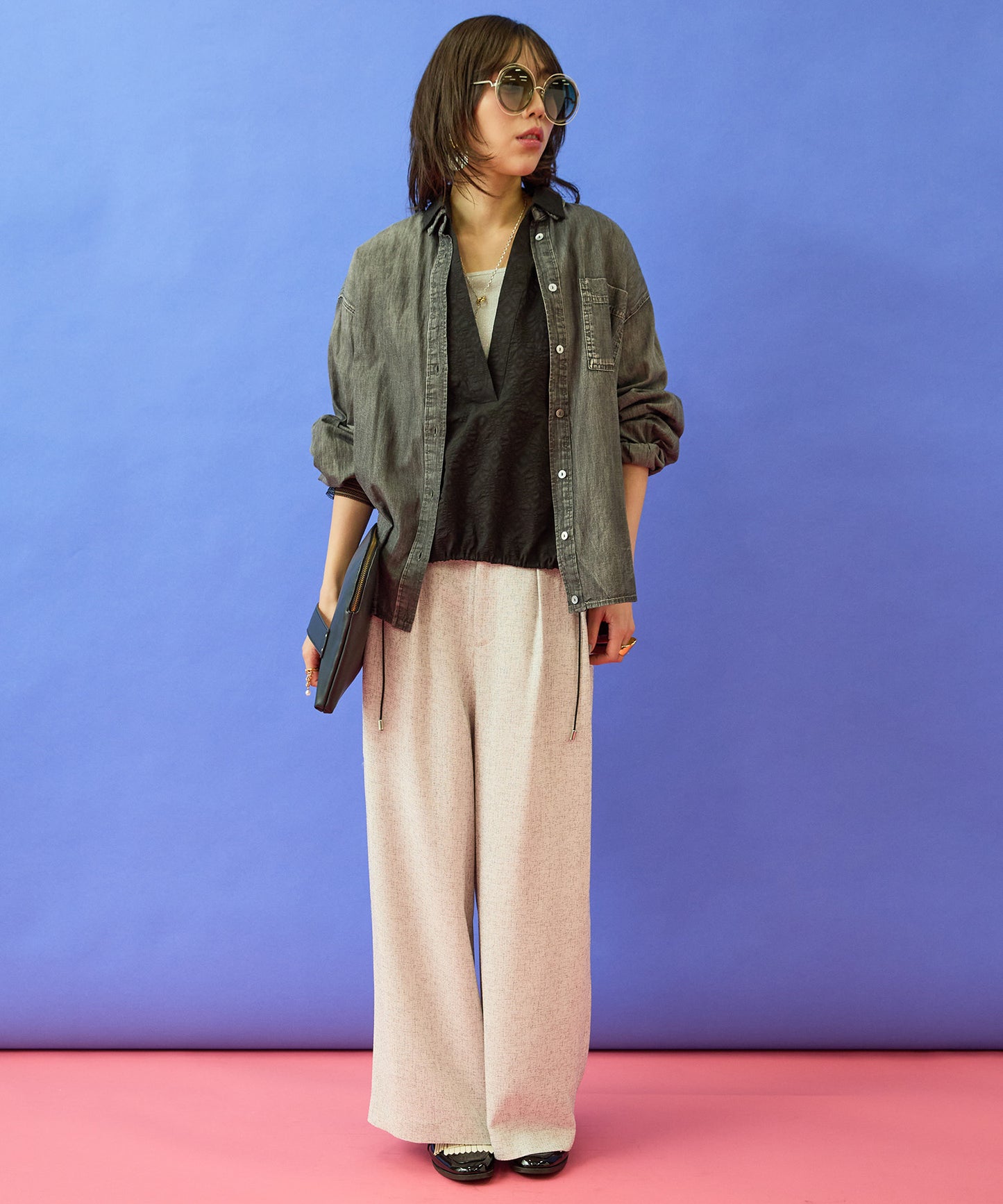 【JETSET SOLO PLUS】ツイードワイドタックパンツ