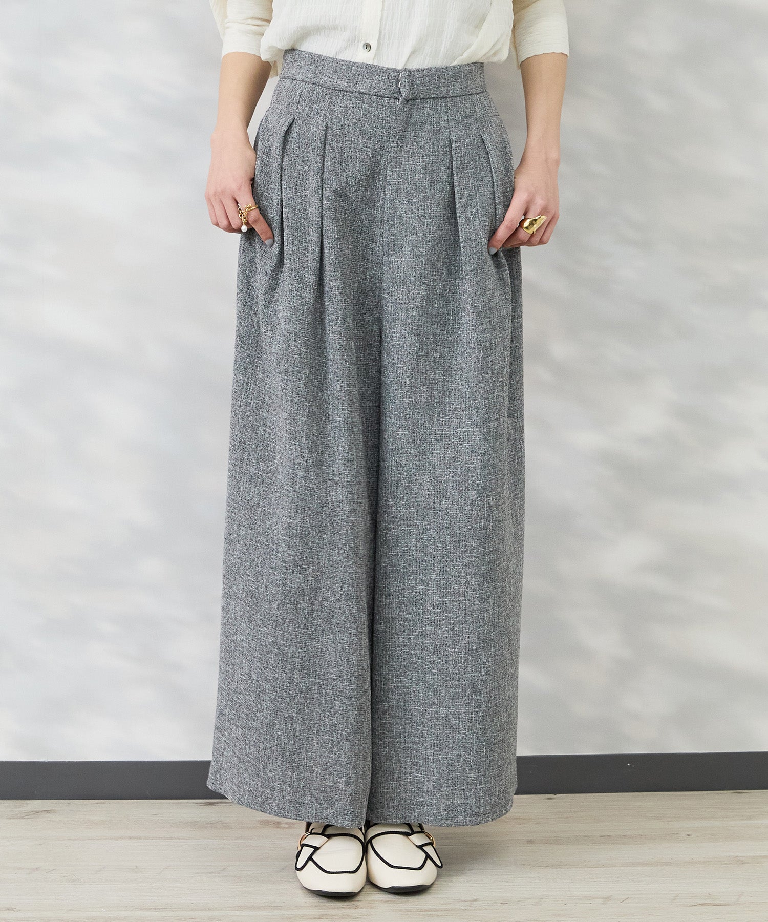 【JETSET SOLO PLUS】ツイードワイドタックパンツ
