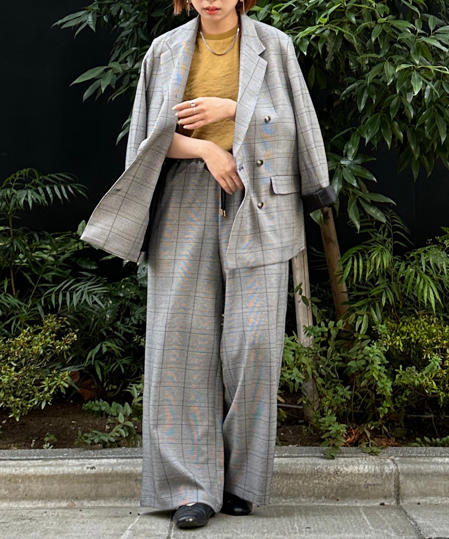 【INNOWAVE】【R】グレンチェックストレートパンツ