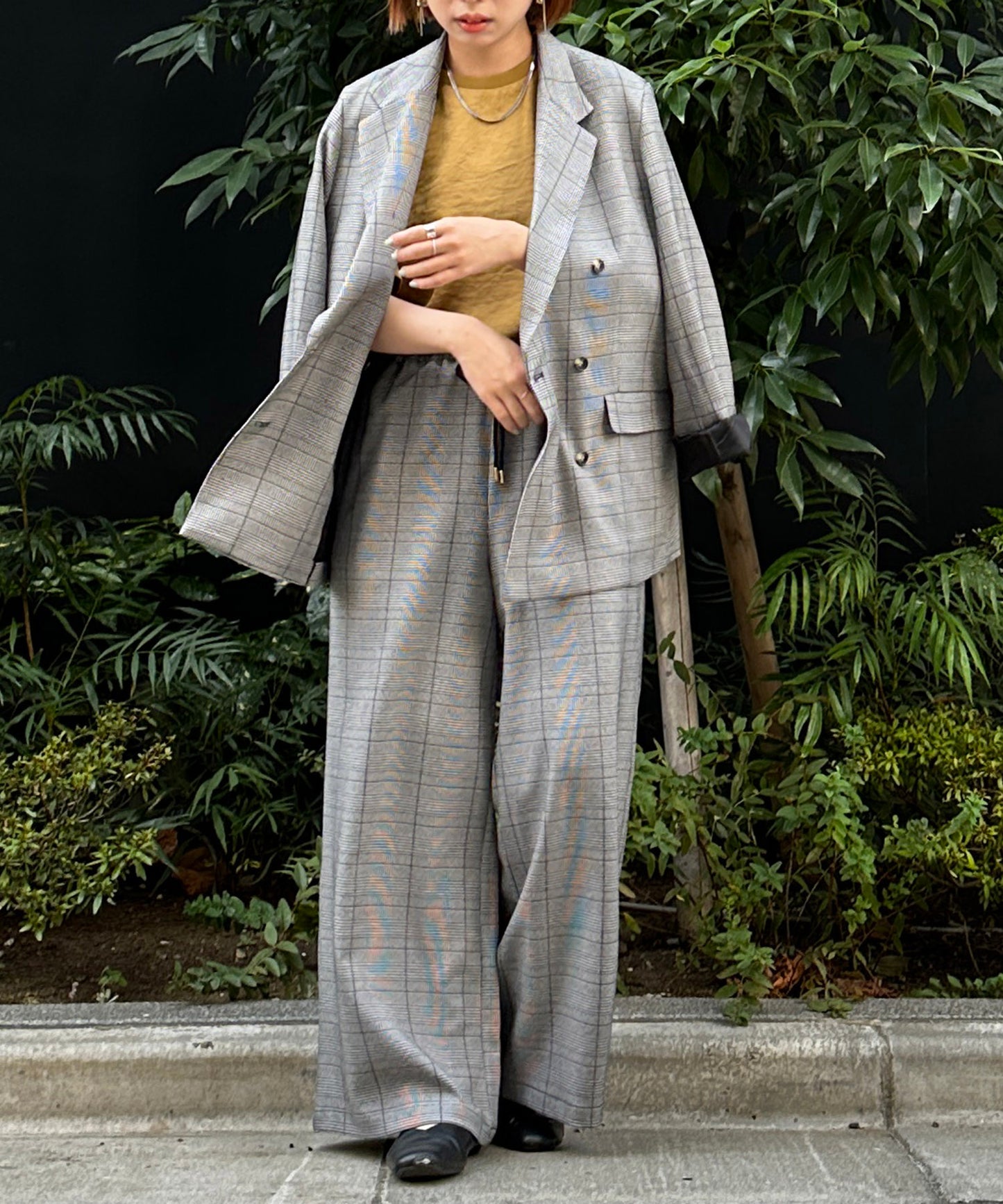 【INNOWAVE】【R】グレンチェックストレートパンツ