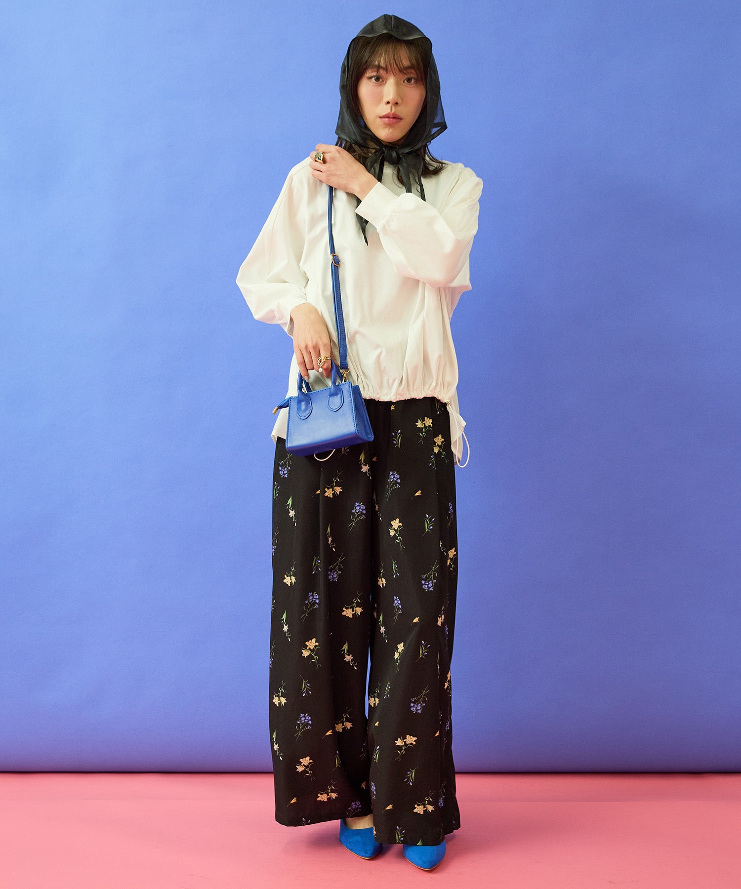 【FONT LAB】ボタニカルフラワープリントワイドパンツ