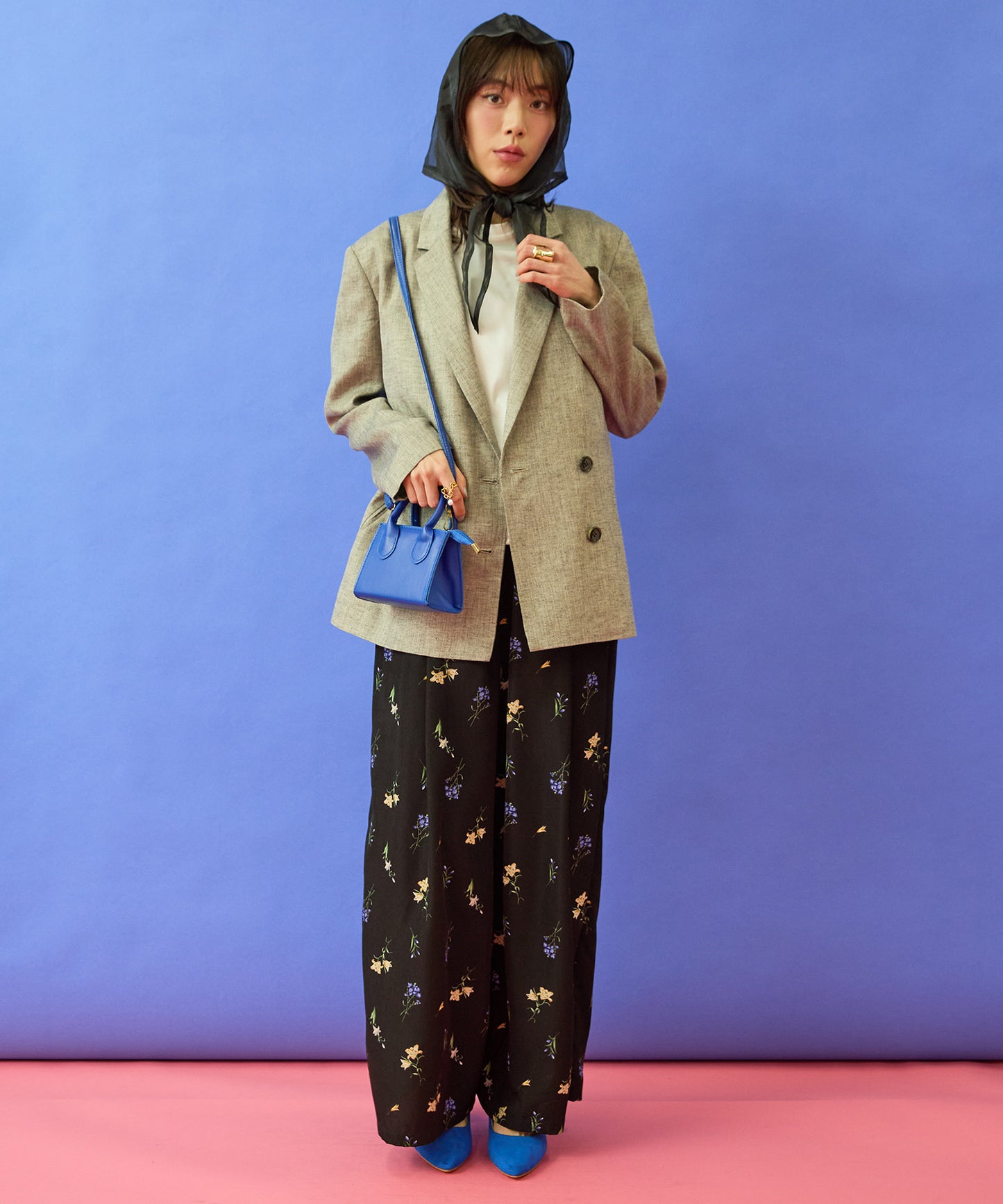 【FONT LAB】ボタニカルフラワープリントワイドパンツ