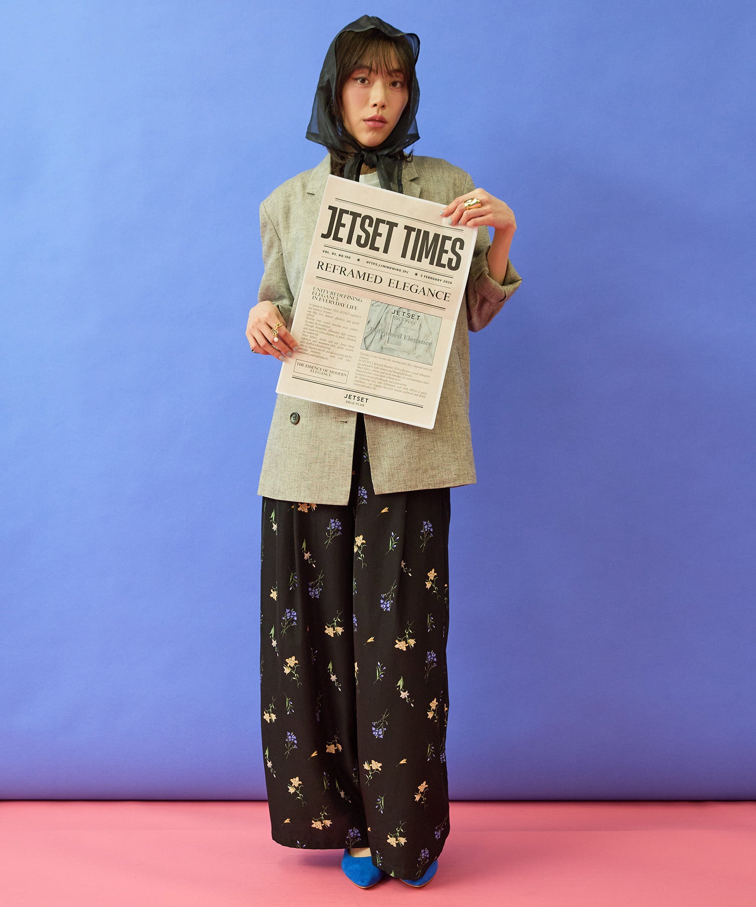 【FONT LAB】ボタニカルフラワープリントワイドパンツ