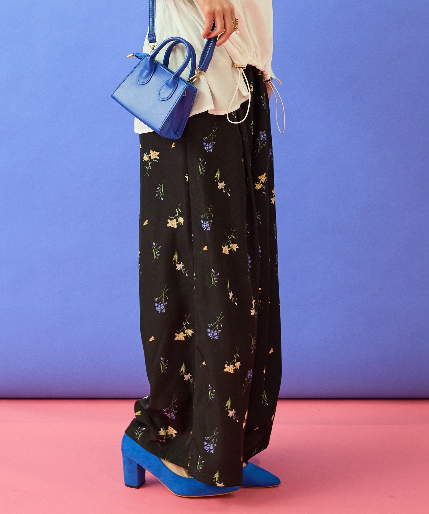 【FONT LAB】ボタニカルフラワープリントワイドパンツ