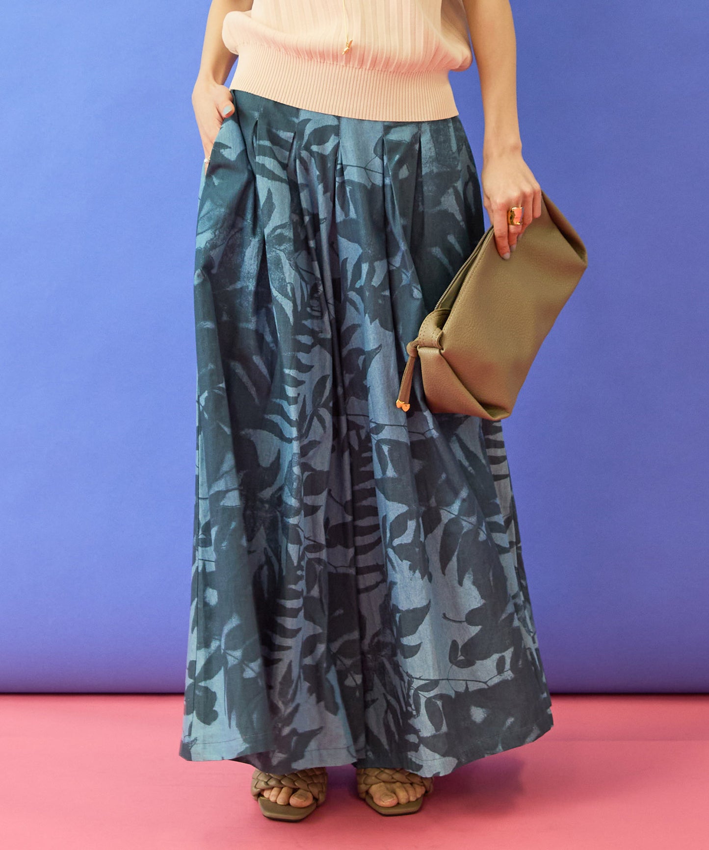 【humility】デニムボタニカルプリントフレアワイドパンツ