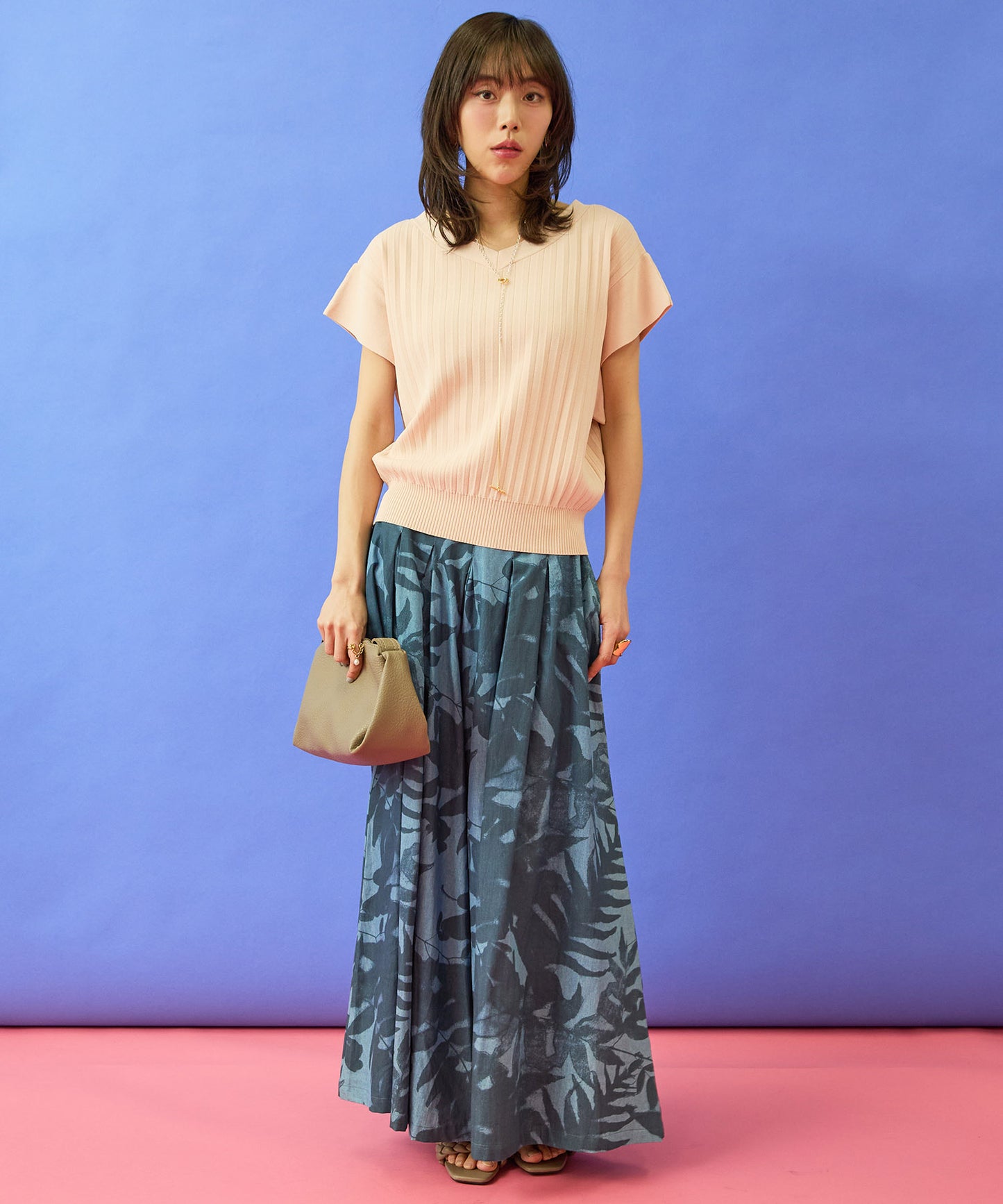 【humility】デニムボタニカルプリントフレアワイドパンツ