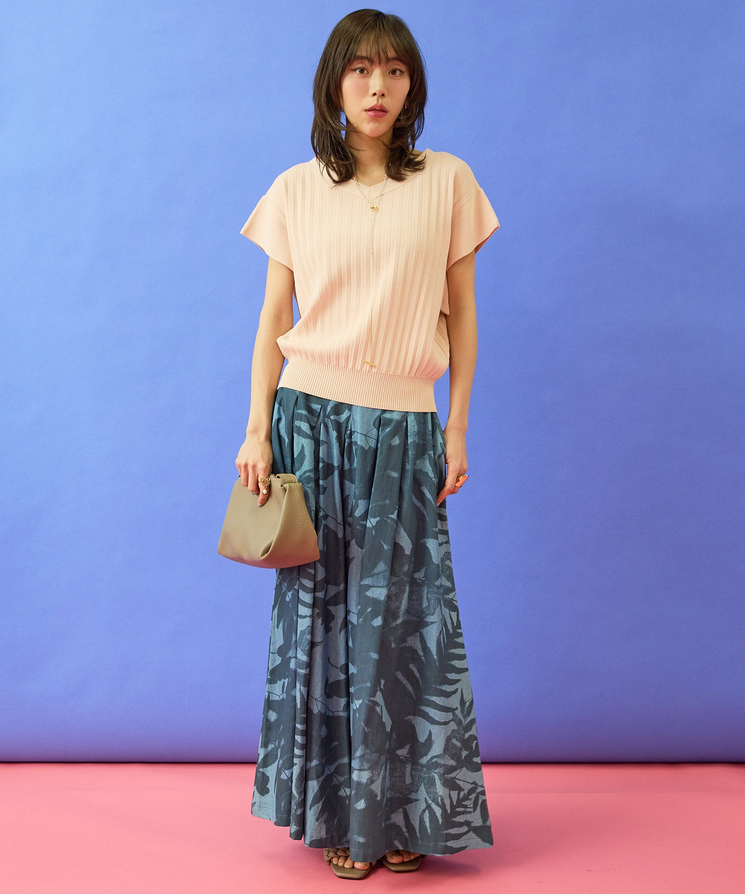 【humility】デニムボタニカルプリントフレアワイドパンツ