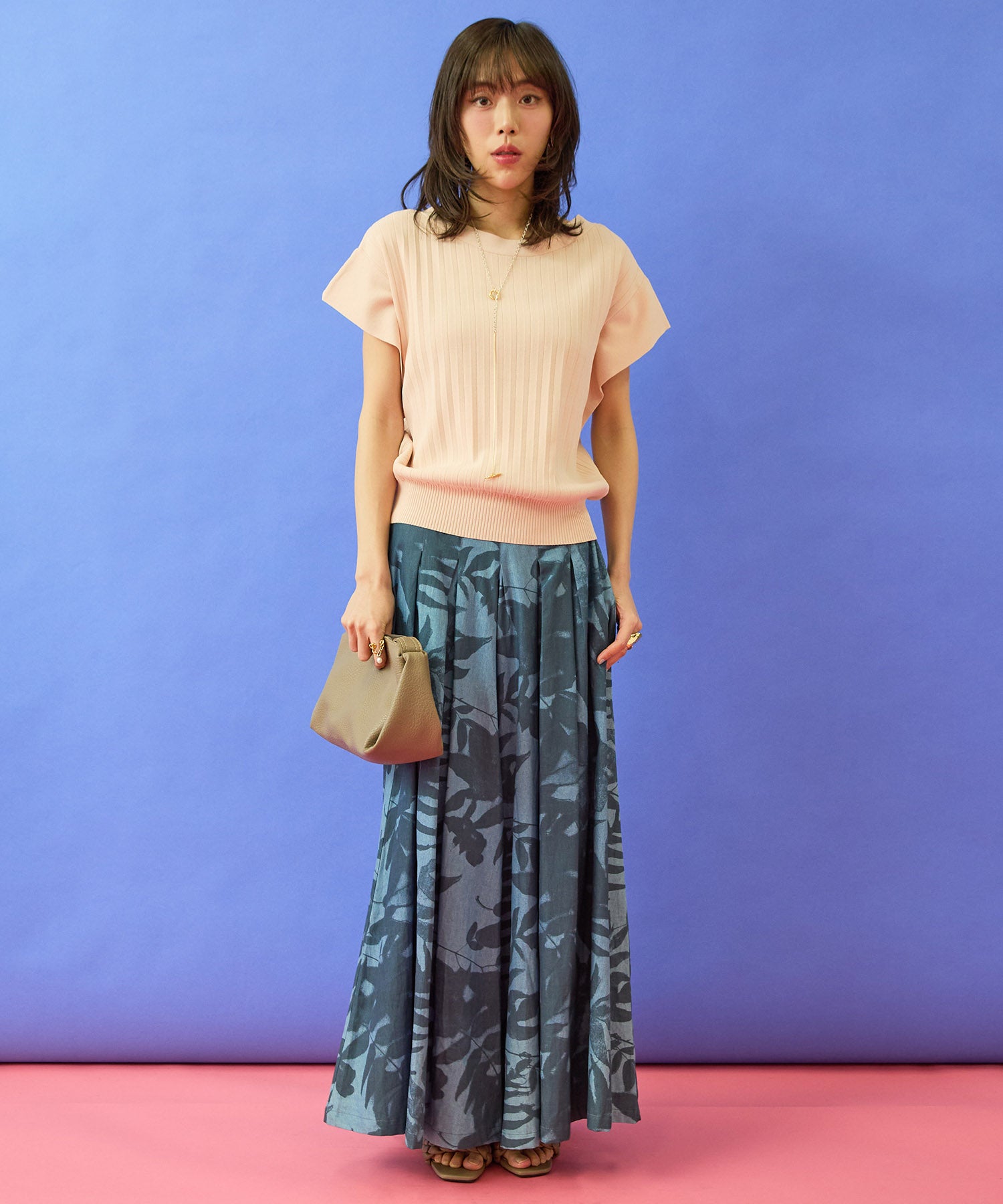 【humility】デニムボタニカルプリントフレアワイドパンツ