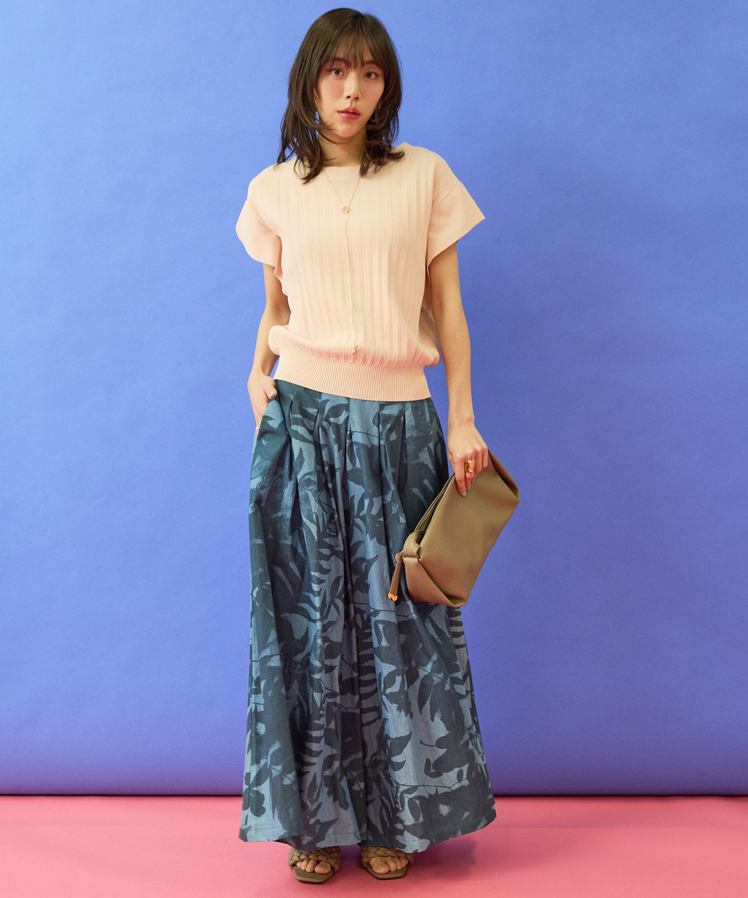 【humility】デニムボタニカルプリントフレアワイドパンツ