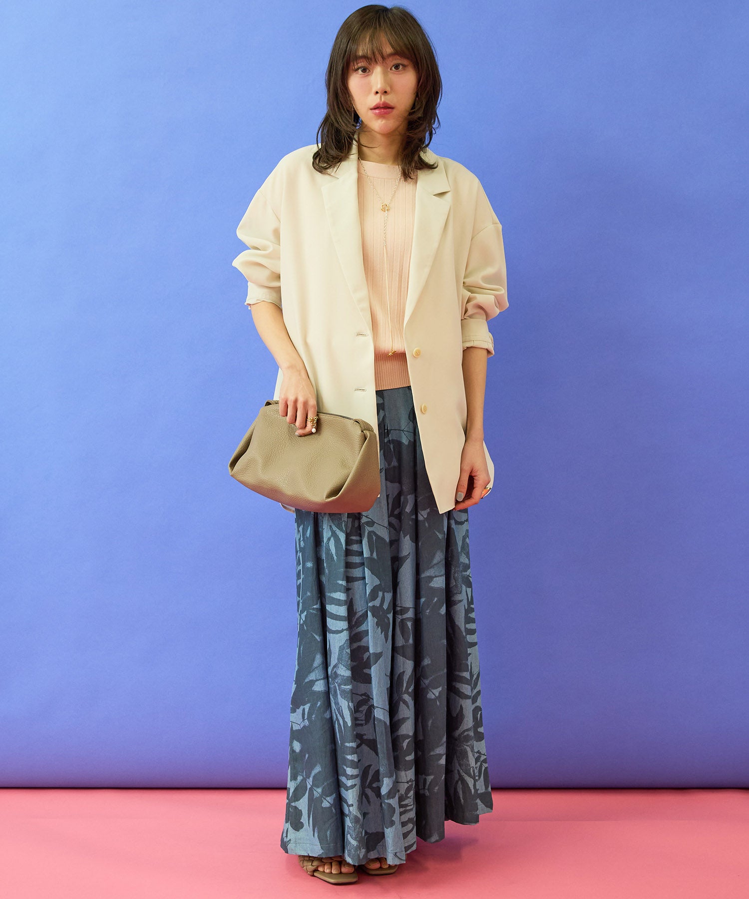 【humility】デニムボタニカルプリントフレアワイドパンツ