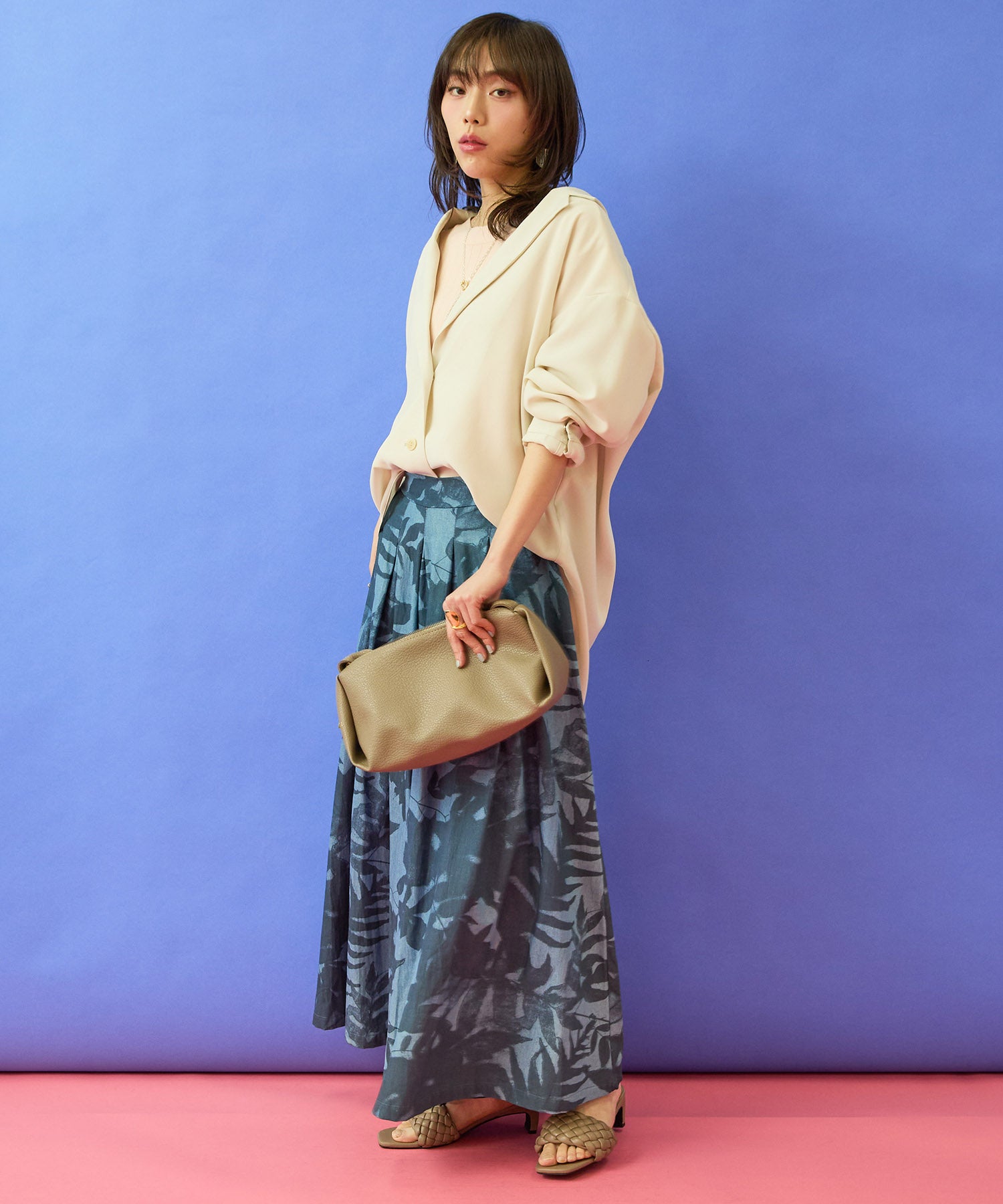 【humility】デニムボタニカルプリントフレアワイドパンツ