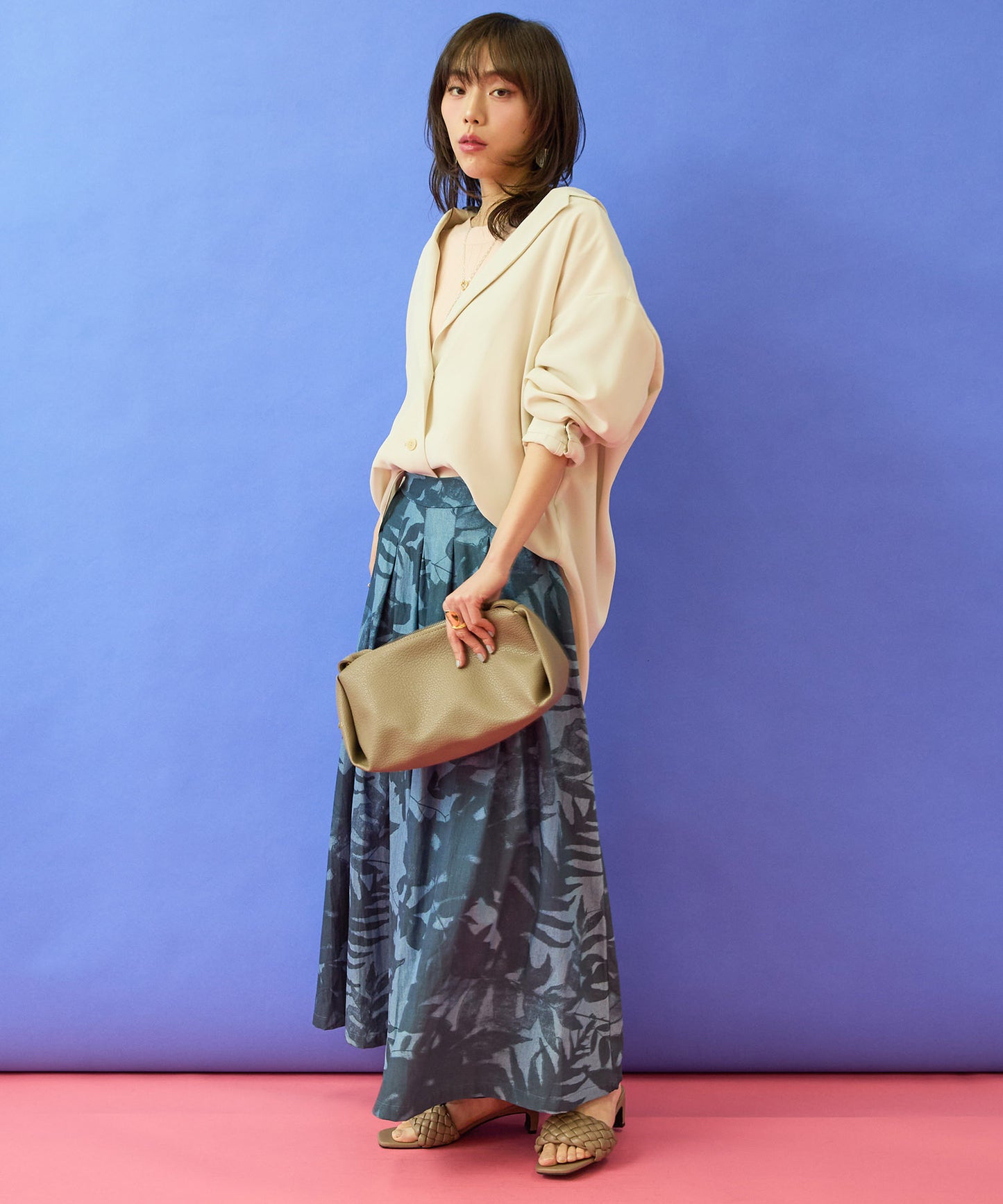 【humility】デニムボタニカルプリントフレアワイドパンツ