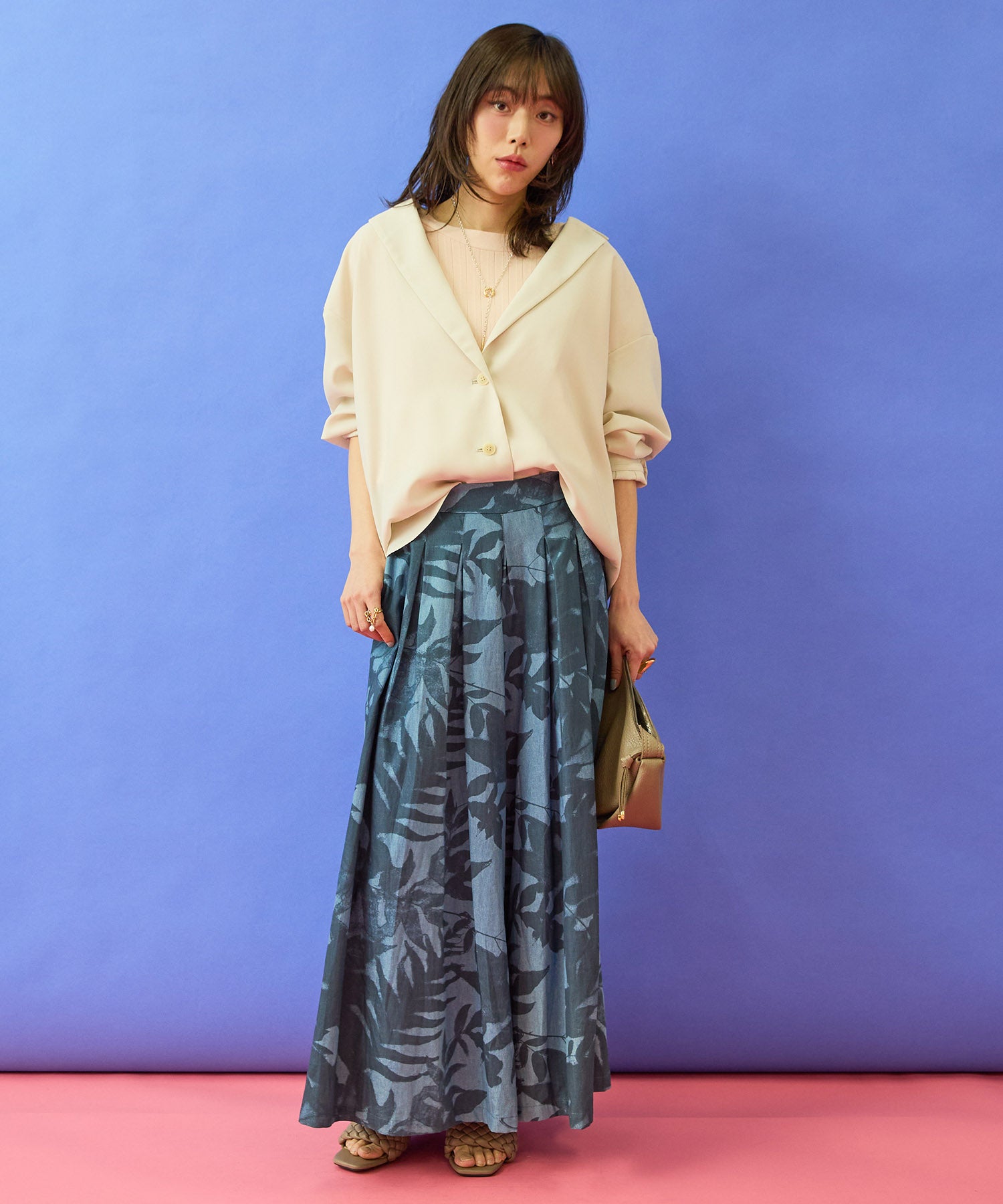 【humility】デニムボタニカルプリントフレアワイドパンツ