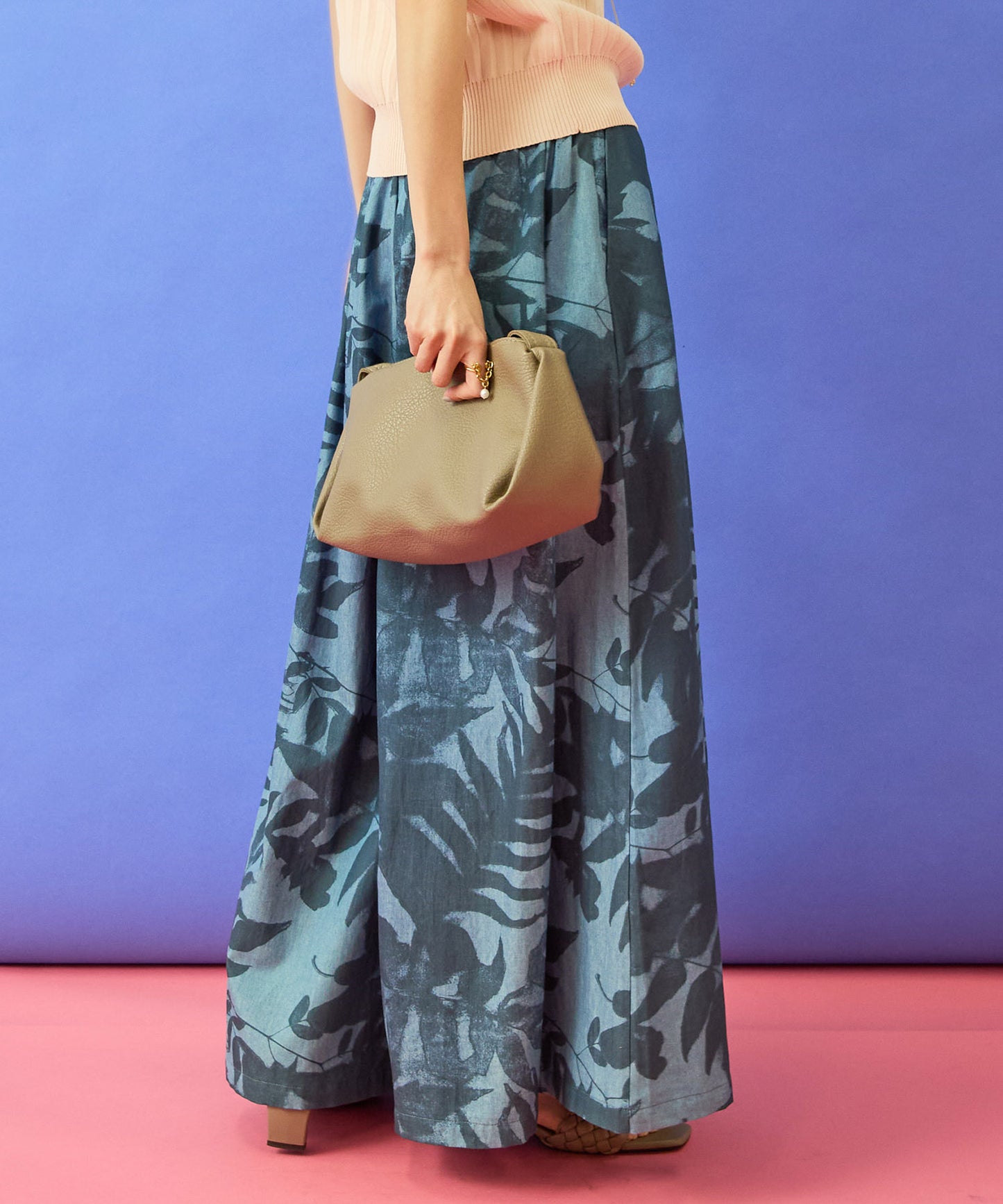 【humility】デニムボタニカルプリントフレアワイドパンツ