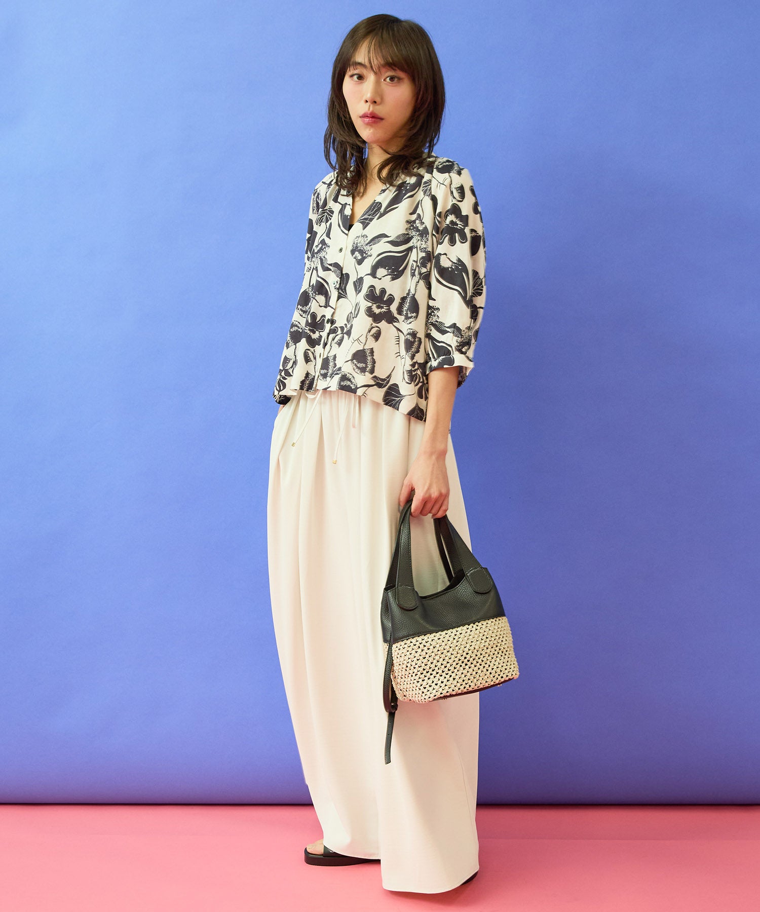 【FONT LAB】ウォッシャブルタンブラーフレアワイドパンツ