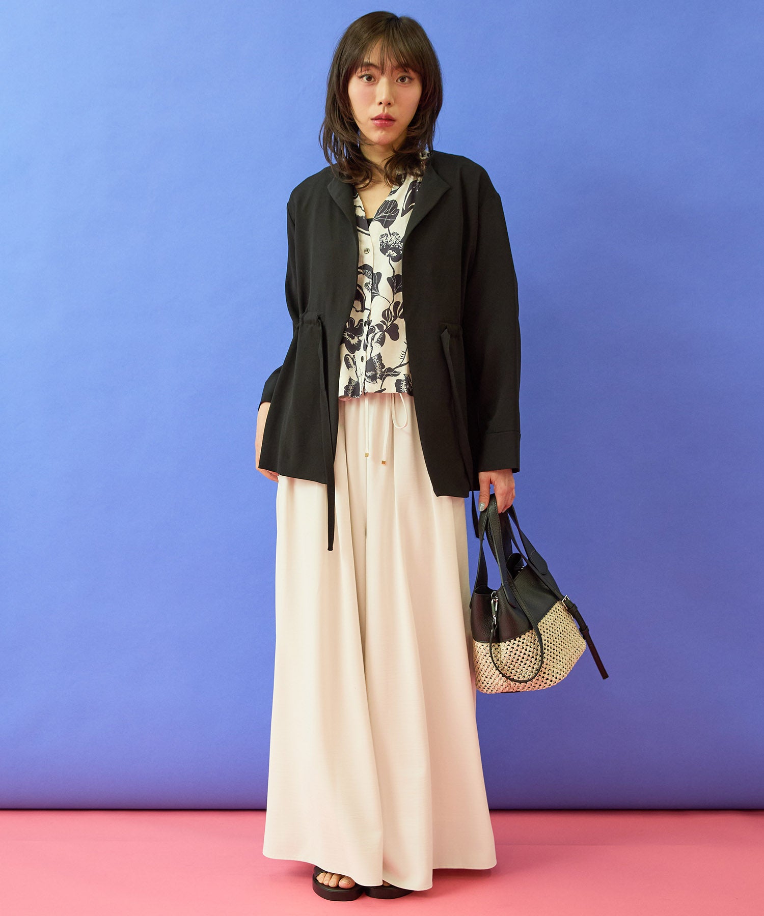 【FONT LAB】ウォッシャブルタンブラーフレアワイドパンツ